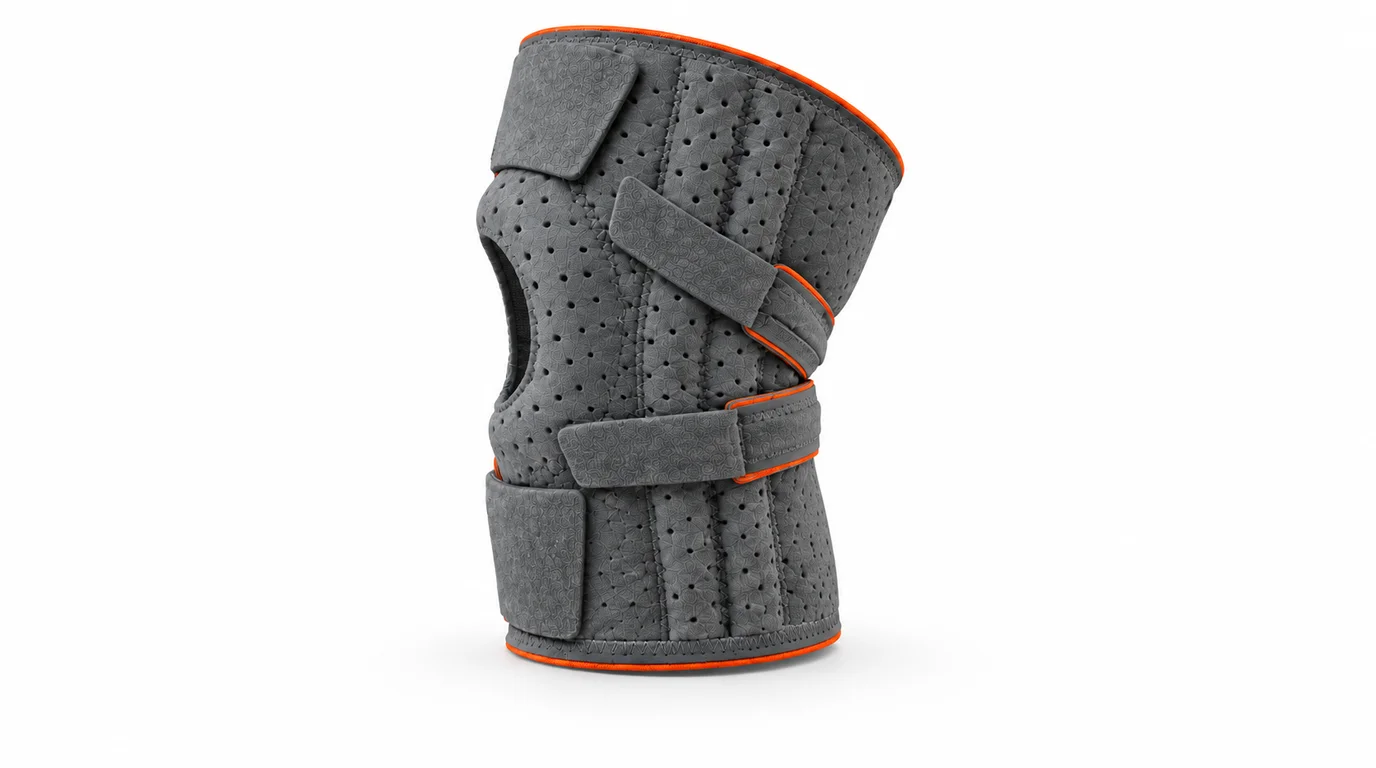 Side view of the Mrjoint knee brace showing the stitched stabilizer channels