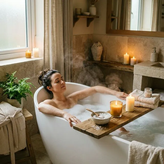 Relaxing Epsom salt bath for muscle pain relief