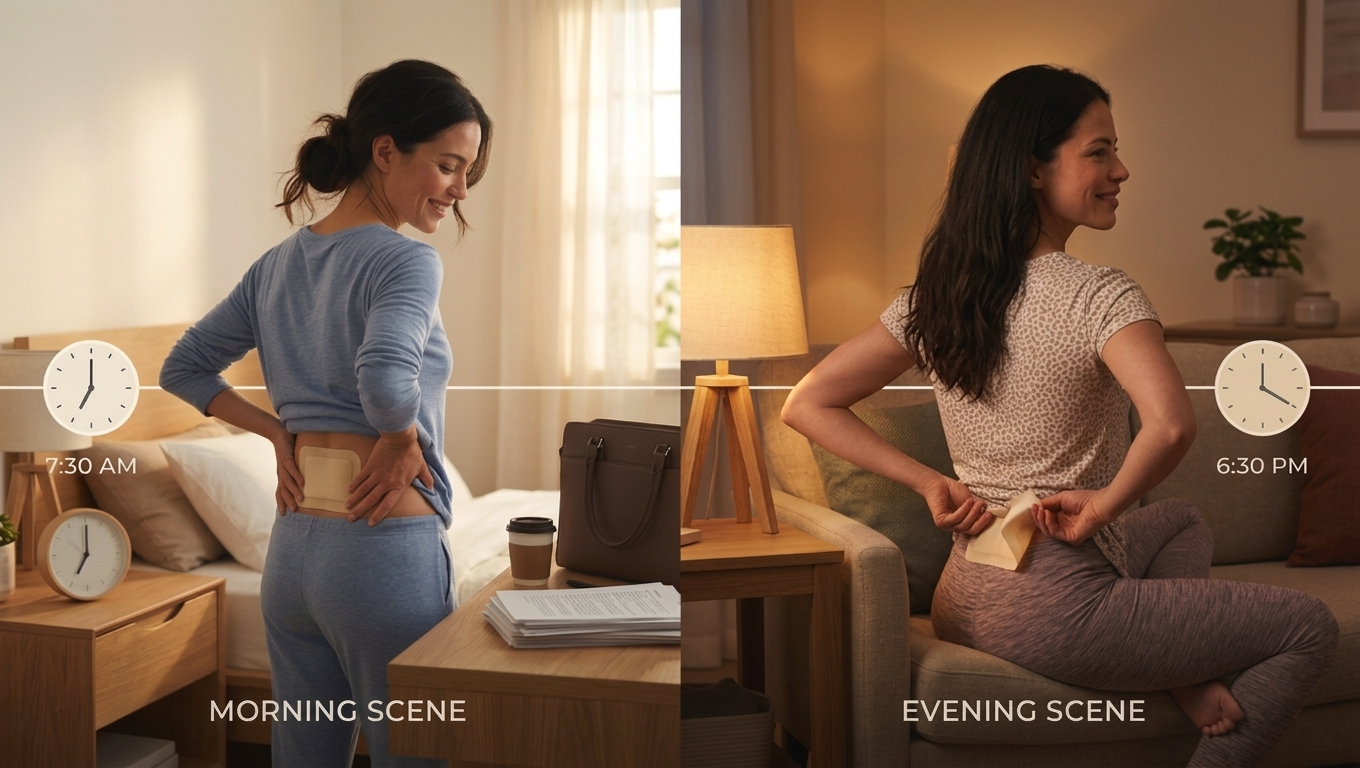 Tagesroutine - morgens ein Kräuterpflaster aufkleben und abends entfernen